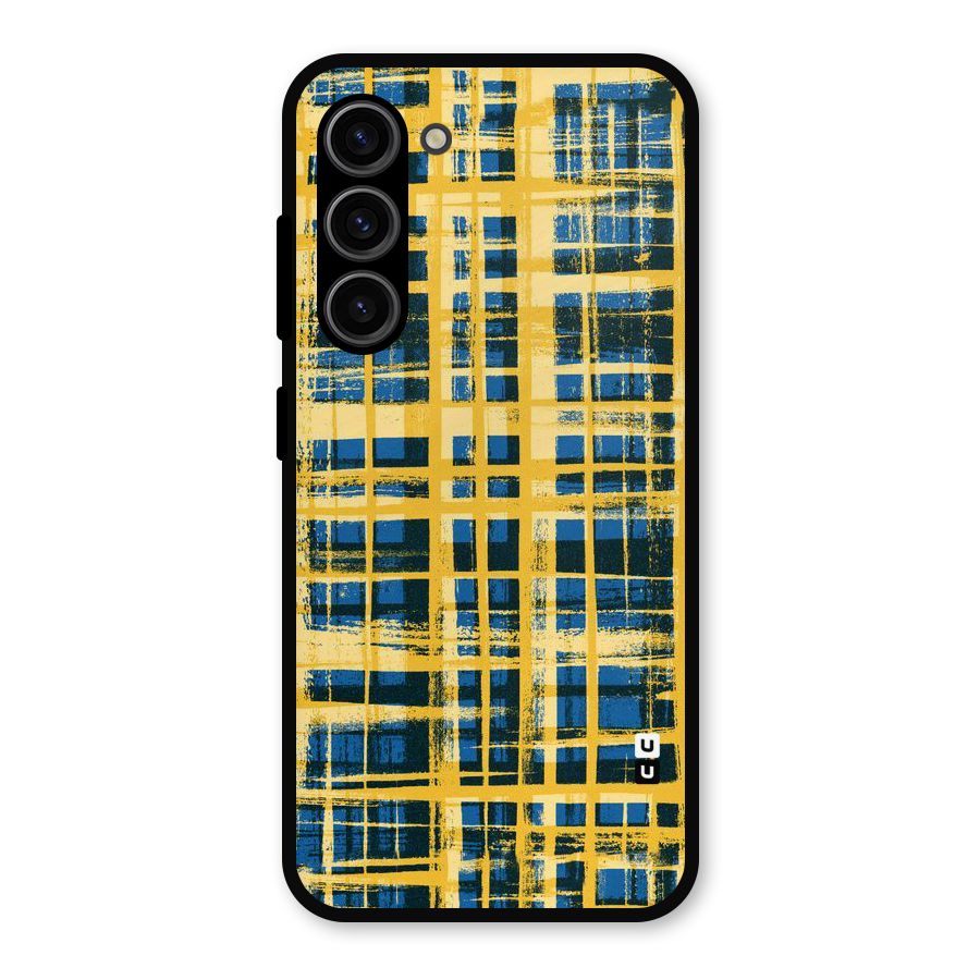 Yellow Rugged Check Design Metal Back Case for Galaxy S23