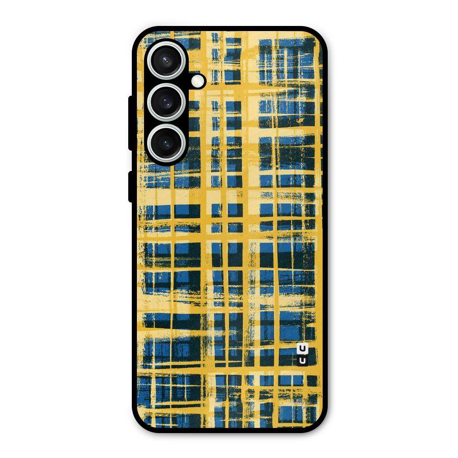 Yellow Rugged Check Design Metal Back Case for Galaxy S23 FE