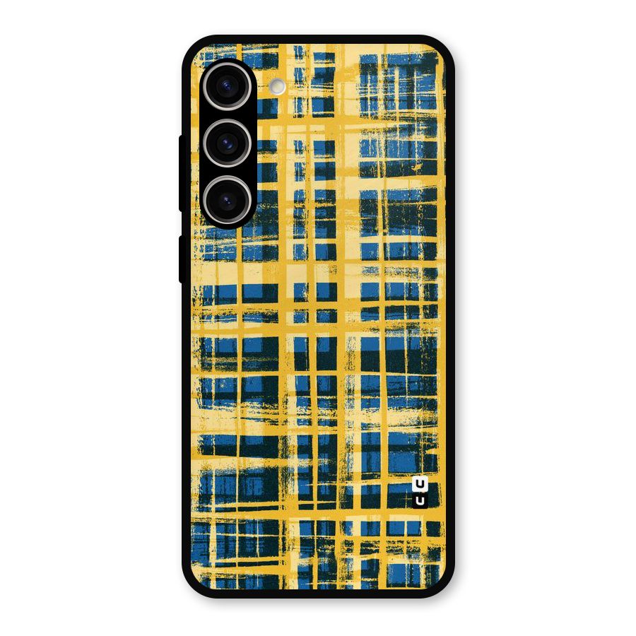 Yellow Rugged Check Design Metal Back Case for Galaxy S23 Plus