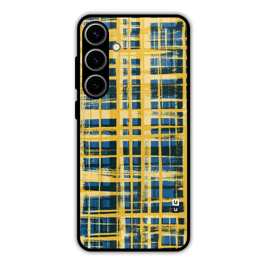 Yellow Rugged Check Design Metal Back Case for Galaxy S24 Plus
