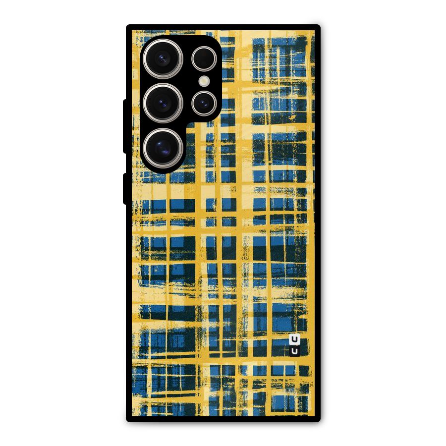 Yellow Rugged Check Design Metal Back Case for Galaxy S24 Ultra