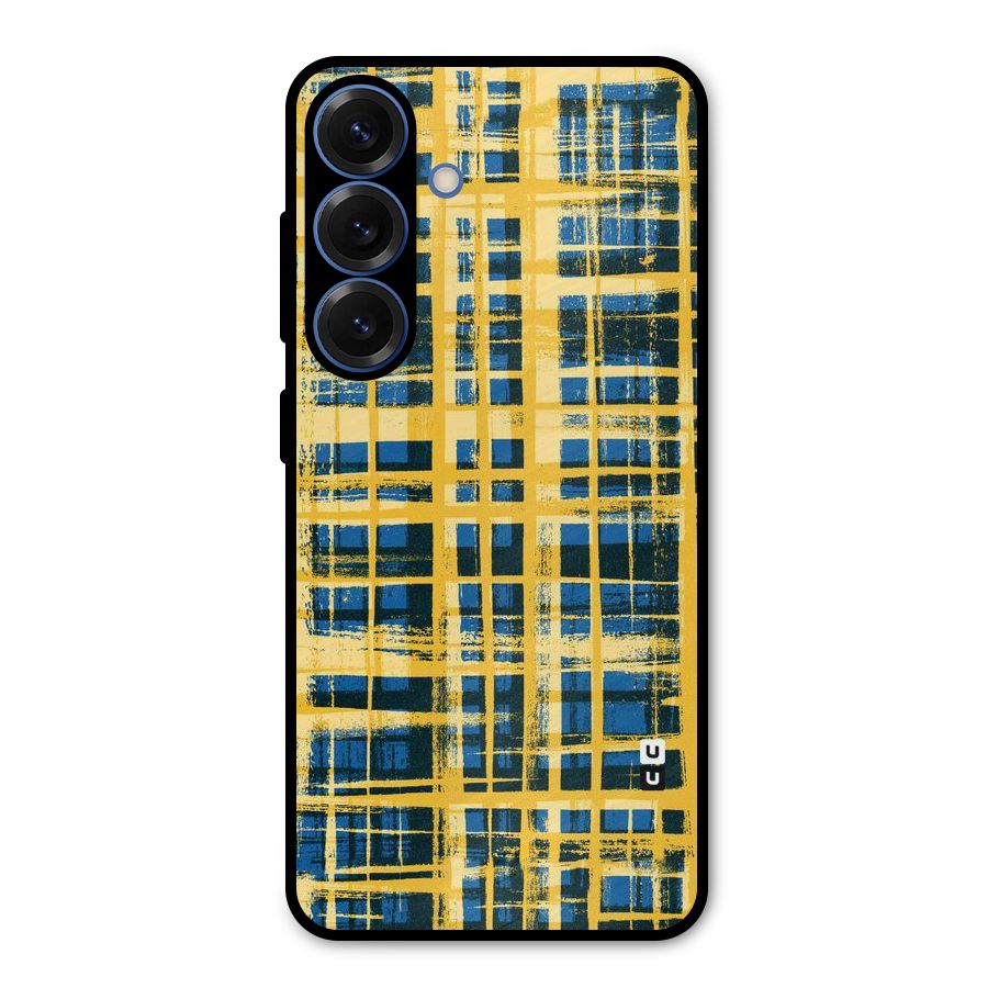 Yellow Rugged Check Design Metal Back Case for Galaxy S25