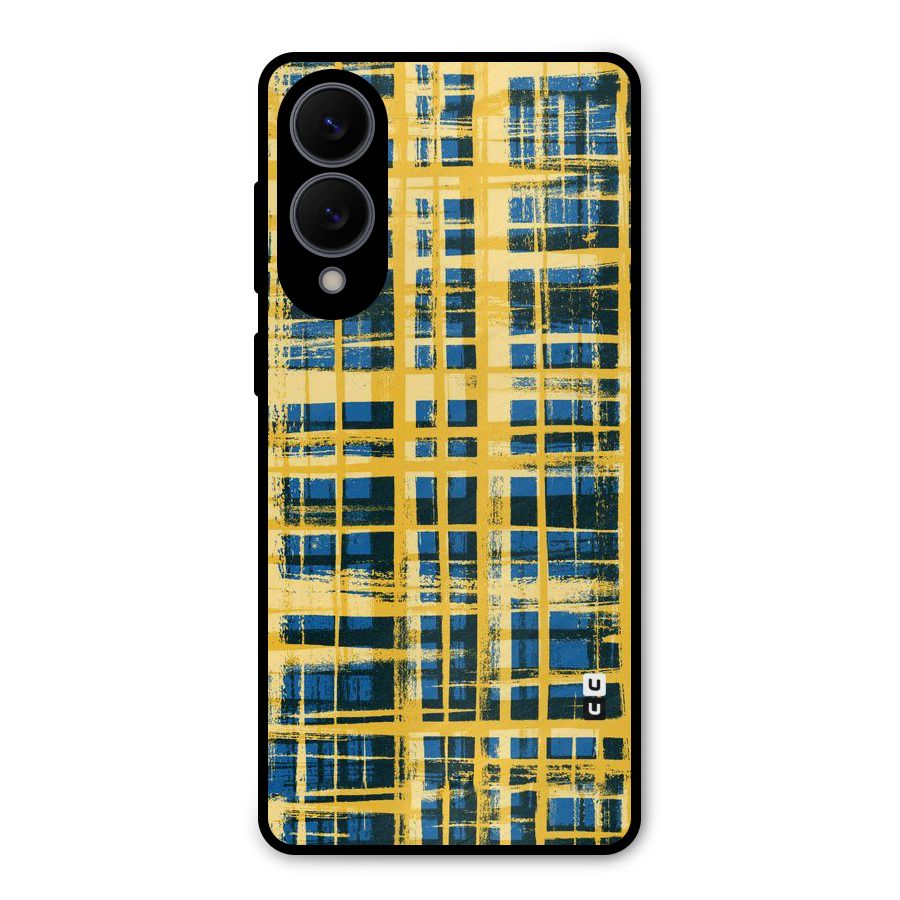 Yellow Rugged Check Design Metal Back Case for Galaxy S25 Edge