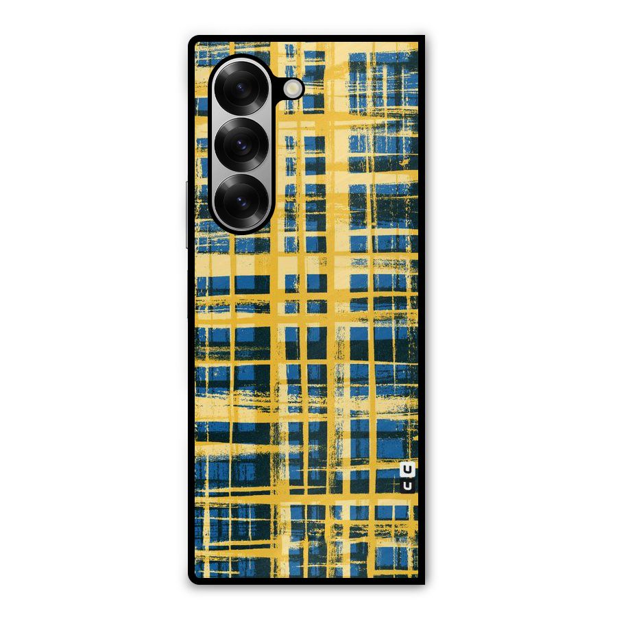 Yellow Rugged Check Design Metal Back Case for Galaxy Z Fold6