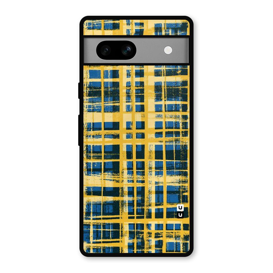 Yellow Rugged Check Design Metal Back Case for Google Pixel 7a