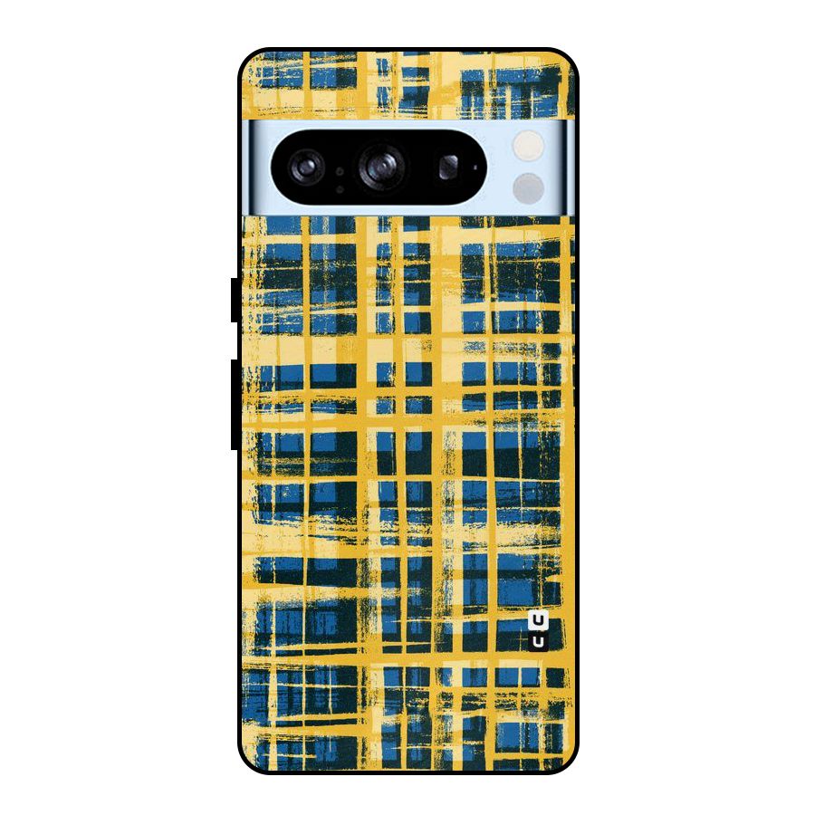 Yellow Rugged Check Design Metal Back Case for Google Pixel 8 Pro