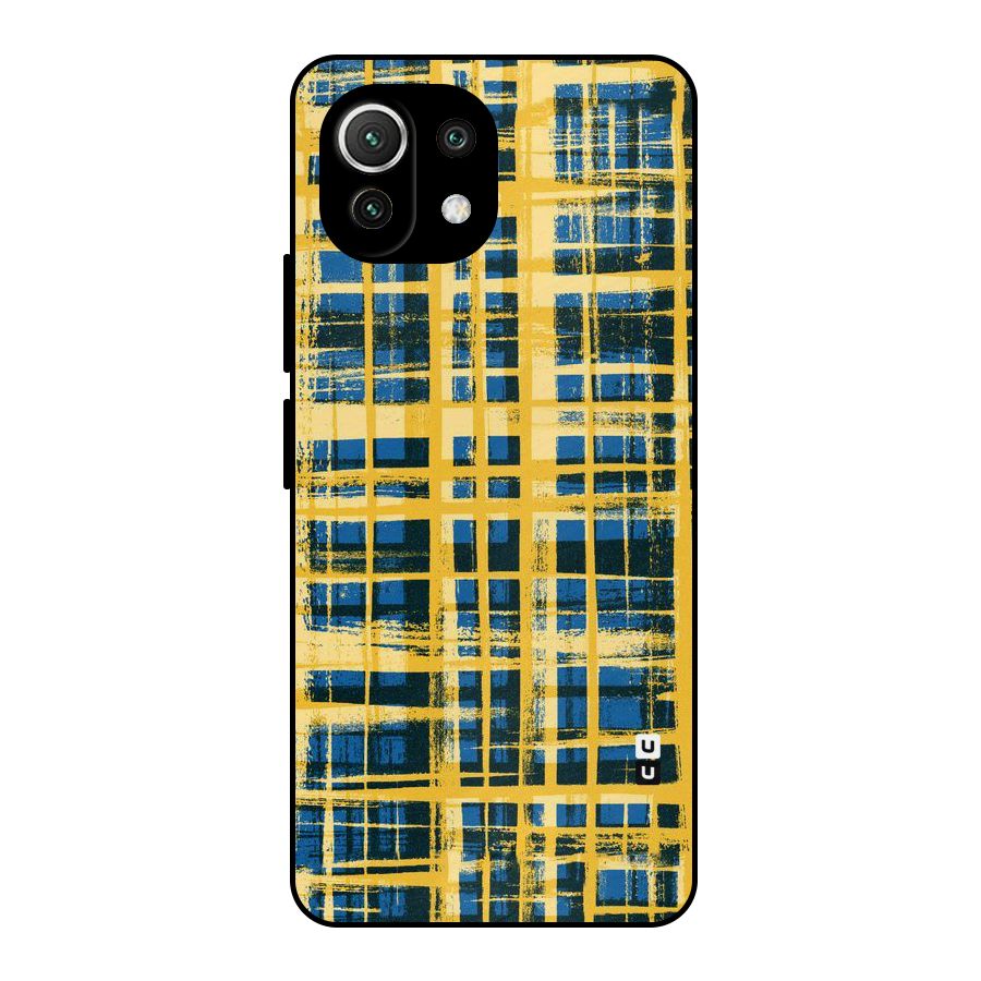 Yellow Rugged Check Design Metal Back Case for Mi 11 Lite