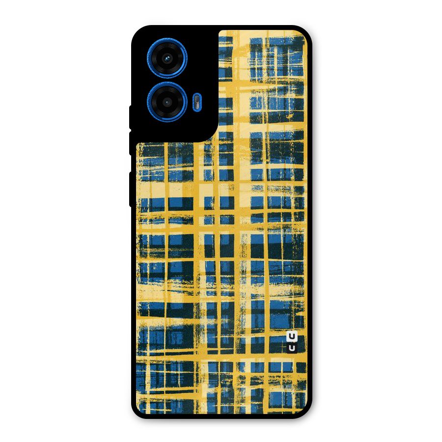 Yellow Rugged Check Design Metal Back Case for Moto G45