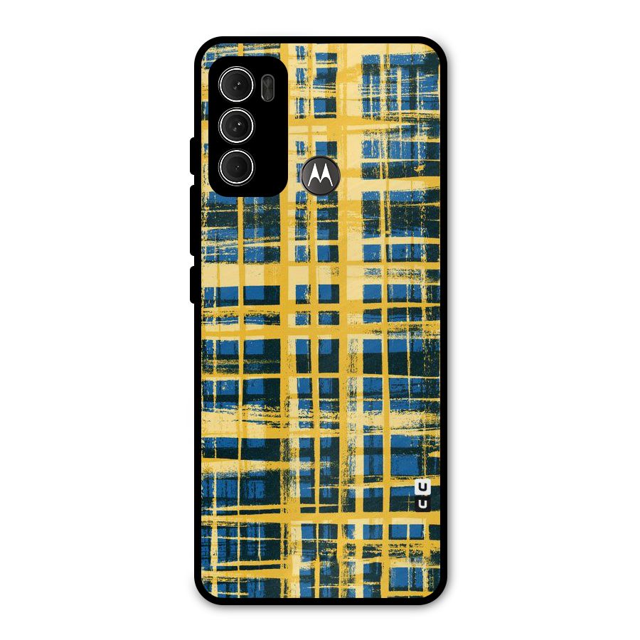 Yellow Rugged Check Design Metal Back Case for Moto G60