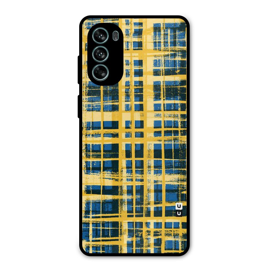Yellow Rugged Check Design Metal Back Case for Moto G62