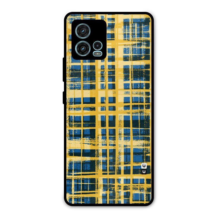 Yellow Rugged Check Design Metal Back Case for Moto G72