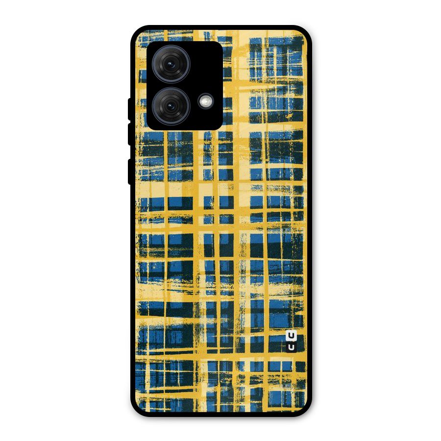 Yellow Rugged Check Design Metal Back Case for Moto G84