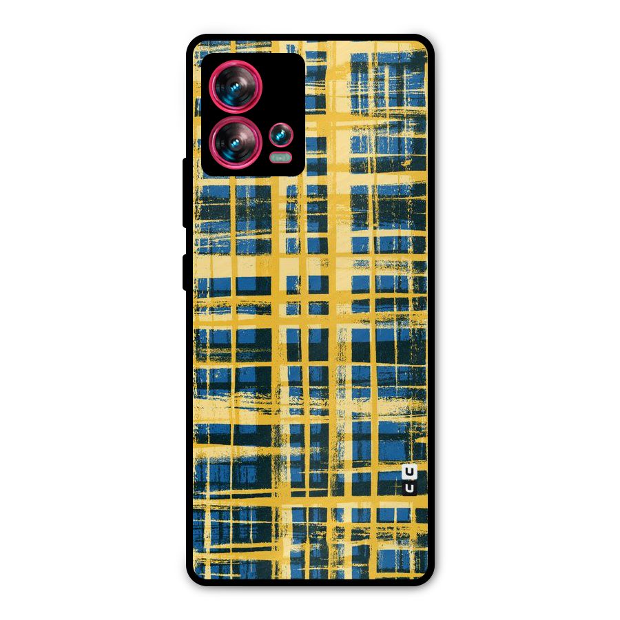 Yellow Rugged Check Design Metal Back Case for Motorola Edge 30 Fusion