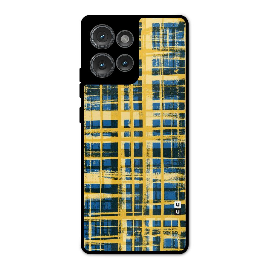 Yellow Rugged Check Design Metal Back Case for Motorola Edge 50
