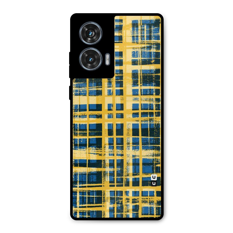 Yellow Rugged Check Design Metal Back Case for Motorola Edge 50 Fusion