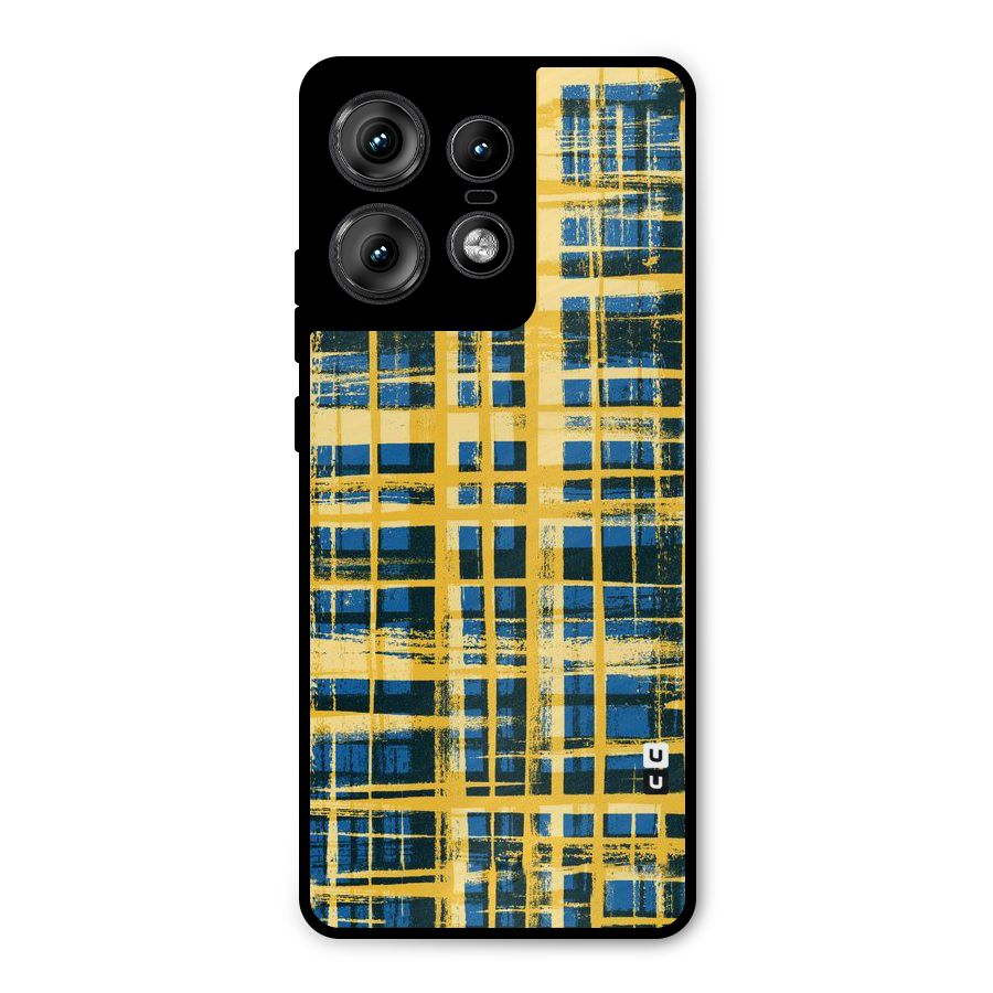 Yellow Rugged Check Design Metal Back Case for Motorola Edge 50 Pro
