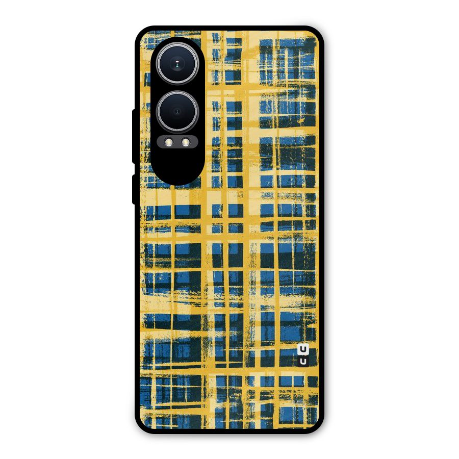 Yellow Rugged Check Design Metal Back Case for OnePlus Nord CE4 Lite