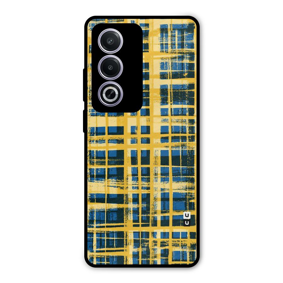 Yellow Rugged Check Design Metal Back Case for Oppo A3 Pro