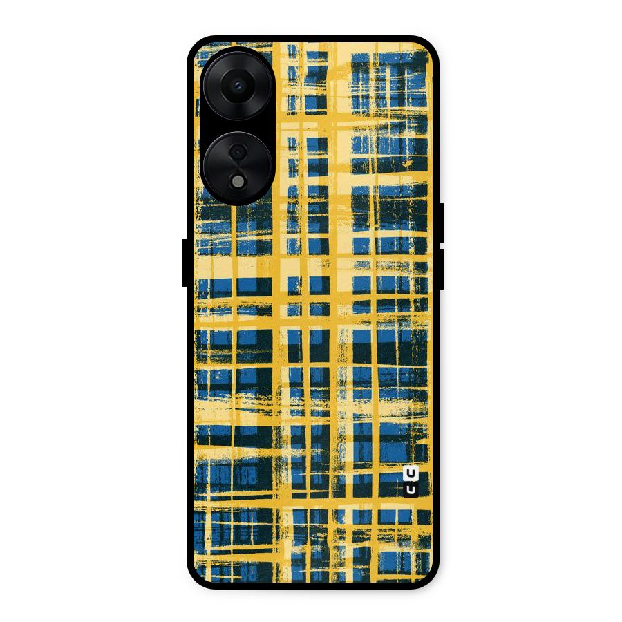 Yellow Rugged Check Design Metal Back Case for Oppo A78 5G