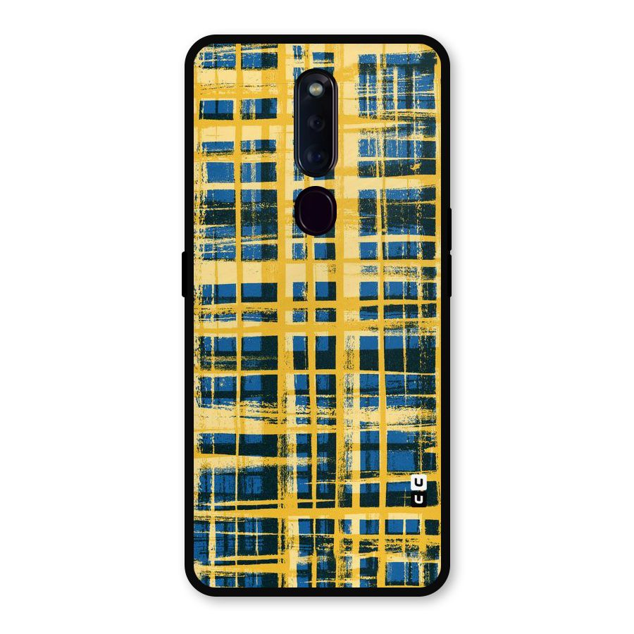 Yellow Rugged Check Design Metal Back Case for Oppo F11 Pro