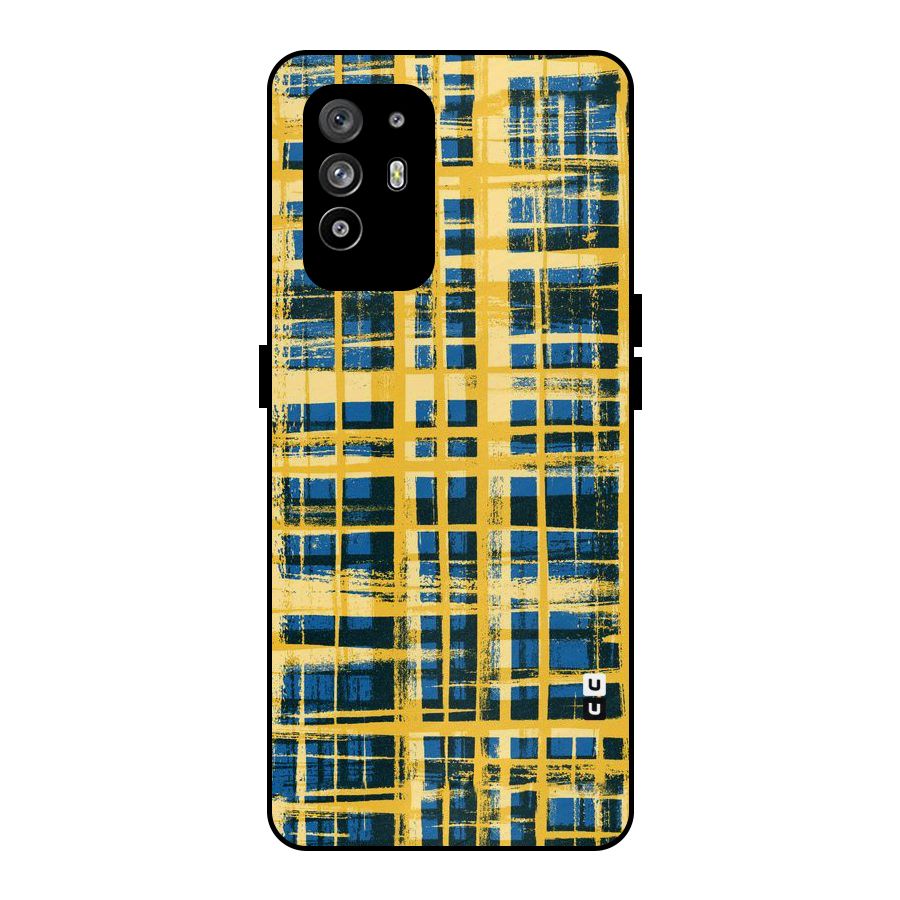 Yellow Rugged Check Design Metal Back Case for Oppo F19 Pro Plus 5G
