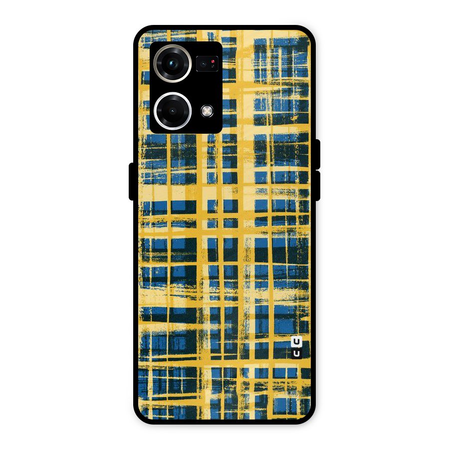 Yellow Rugged Check Design Metal Back Case for Oppo F21 Pro 4G