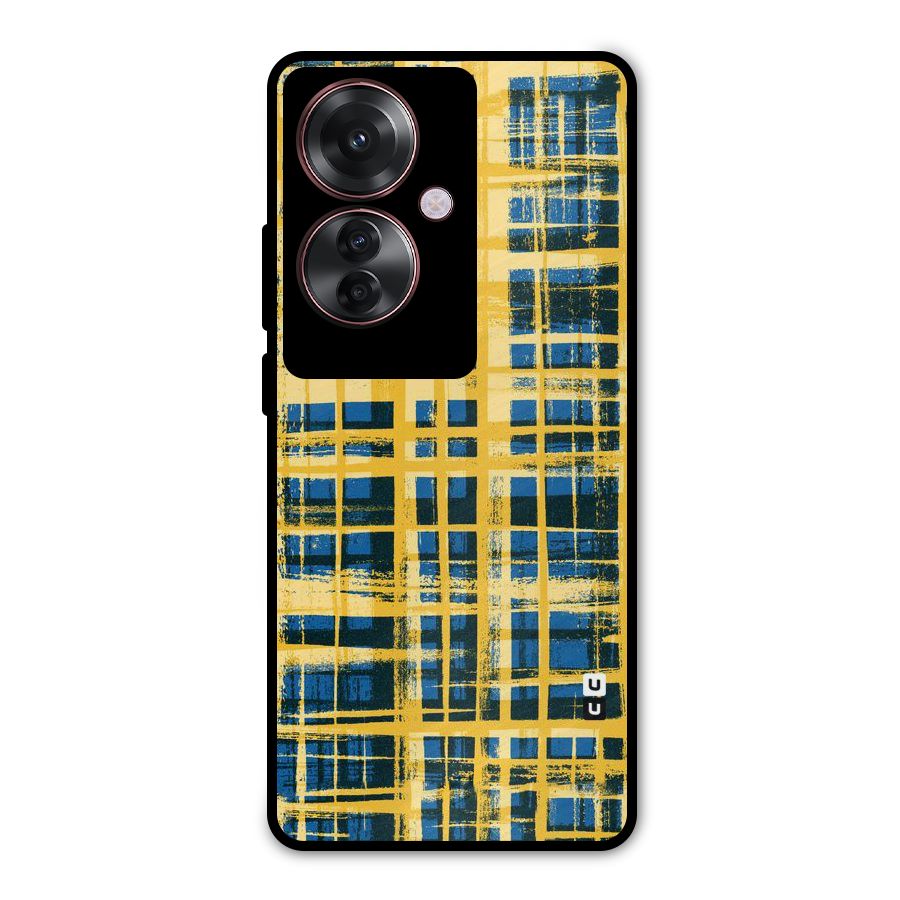 Yellow Rugged Check Design Metal Back Case for Oppo F25 Pro