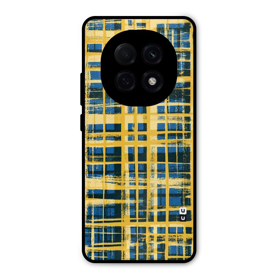 Yellow Rugged Check Design Metal Back Case for Oppo F29 Pro