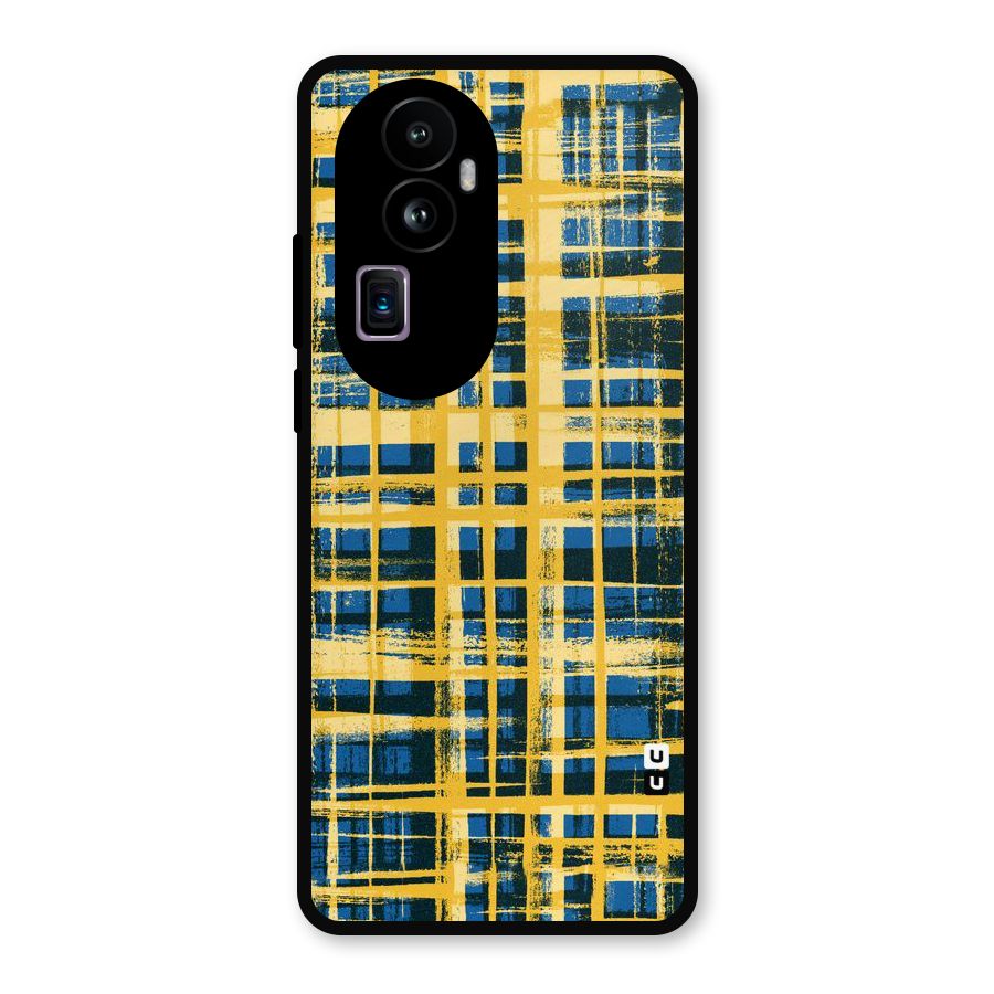Yellow Rugged Check Design Metal Back Case for Oppo Reno10 Pro Plus