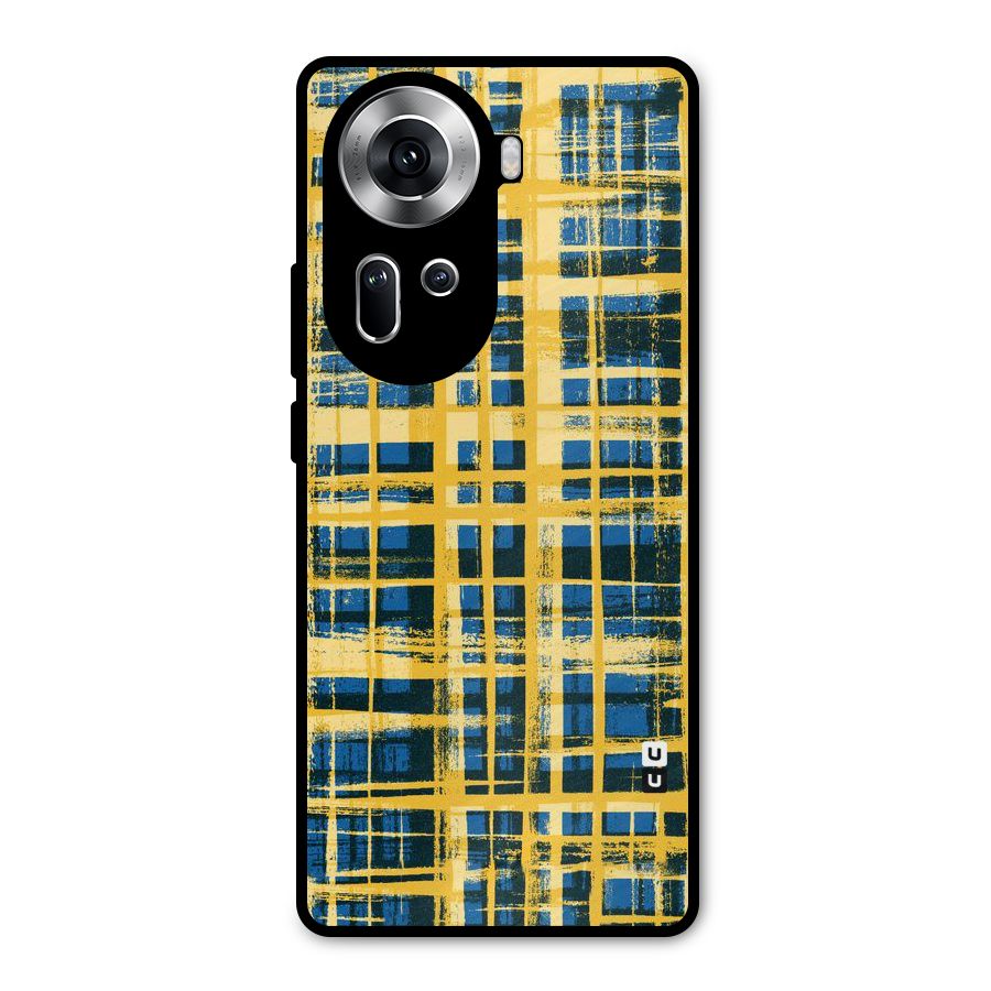Yellow Rugged Check Design Metal Back Case for Oppo Reno11 5G