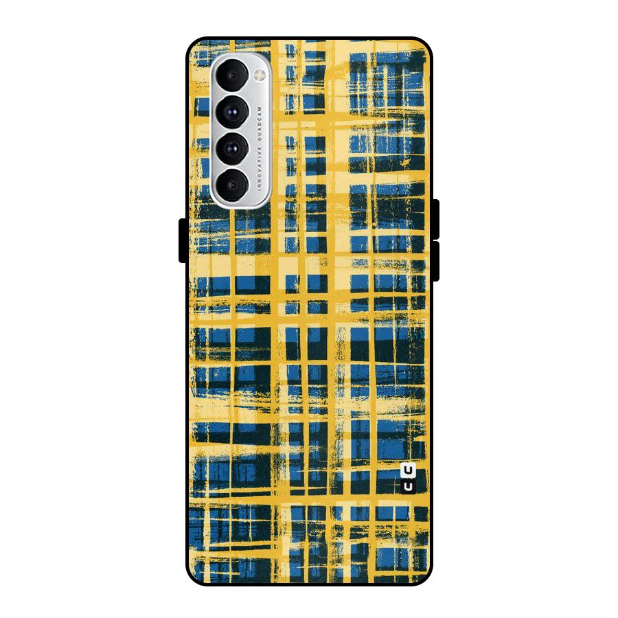 Yellow Rugged Check Design Metal Back Case for Oppo Reno4 Pro