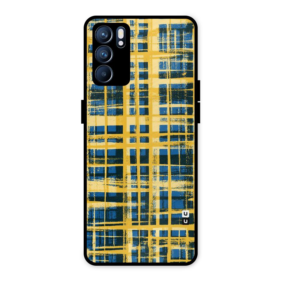 Yellow Rugged Check Design Metal Back Case for Oppo Reno6 5G