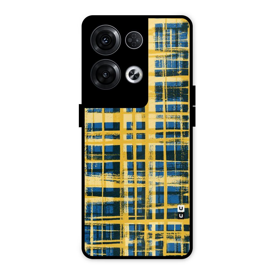 Yellow Rugged Check Design Metal Back Case for Oppo Reno8 Pro 5G