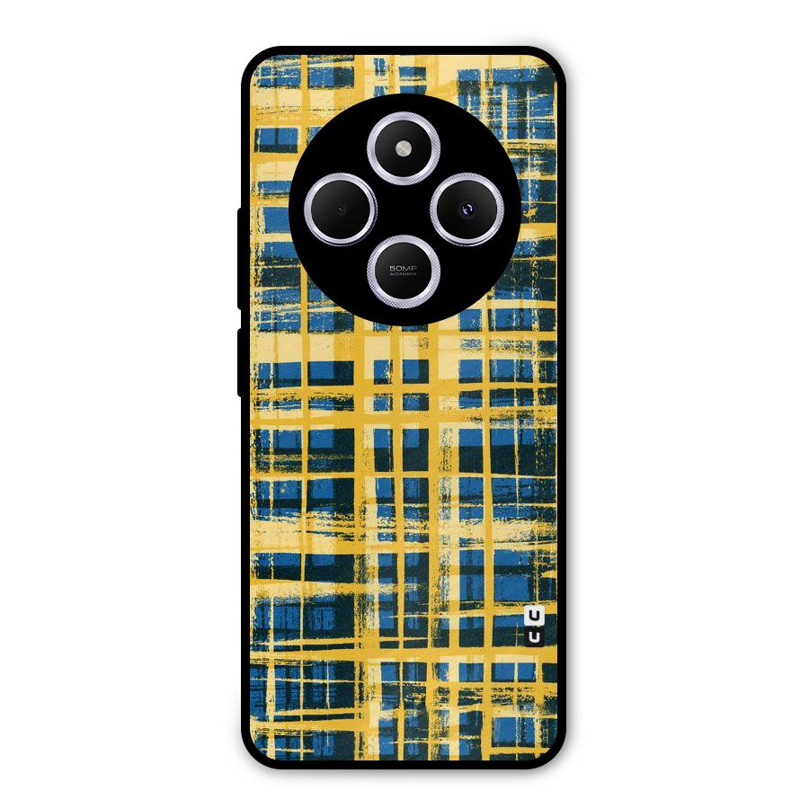 Yellow Rugged Check Design Metal Back Case for Poco C75 5G