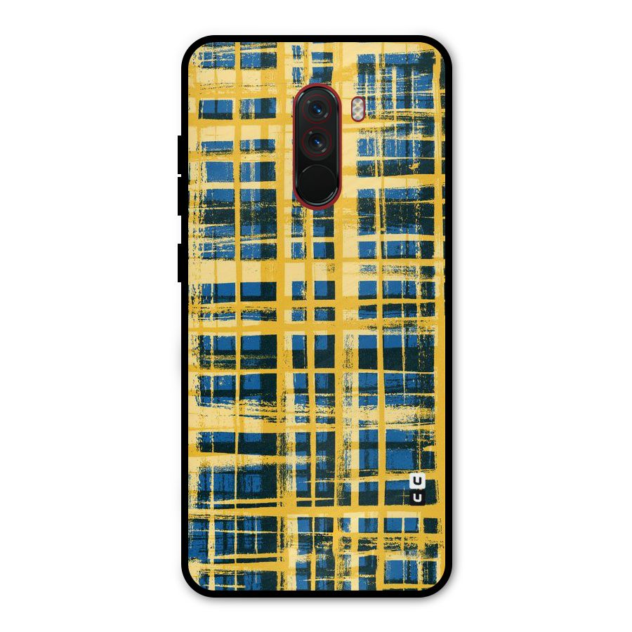 Yellow Rugged Check Design Metal Back Case for Poco F1