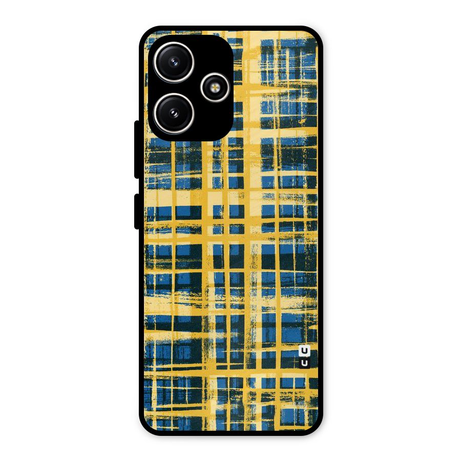 Yellow Rugged Check Design Metal Back Case for Poco M6 Pro