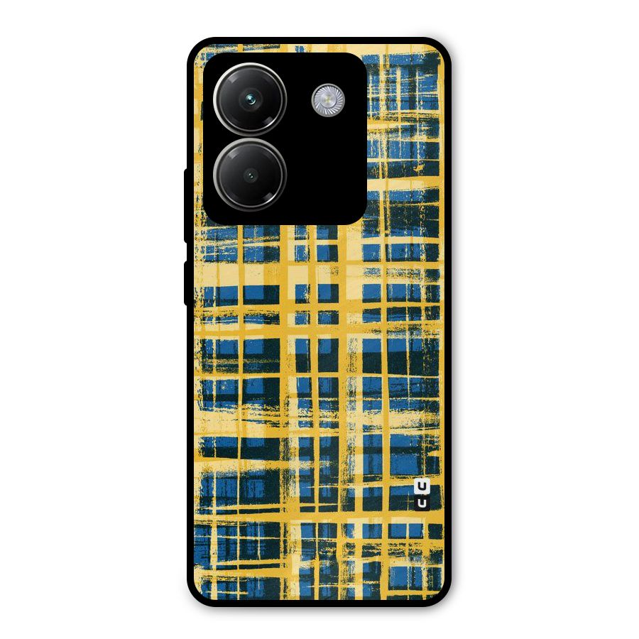 Yellow Rugged Check Design Metal Back Case for Poco M7 Pro 5G