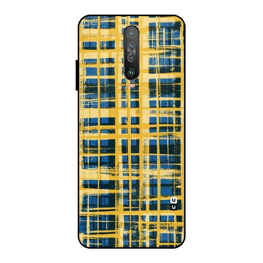 Yellow Rugged Check Design Metal Back Case for Poco X2