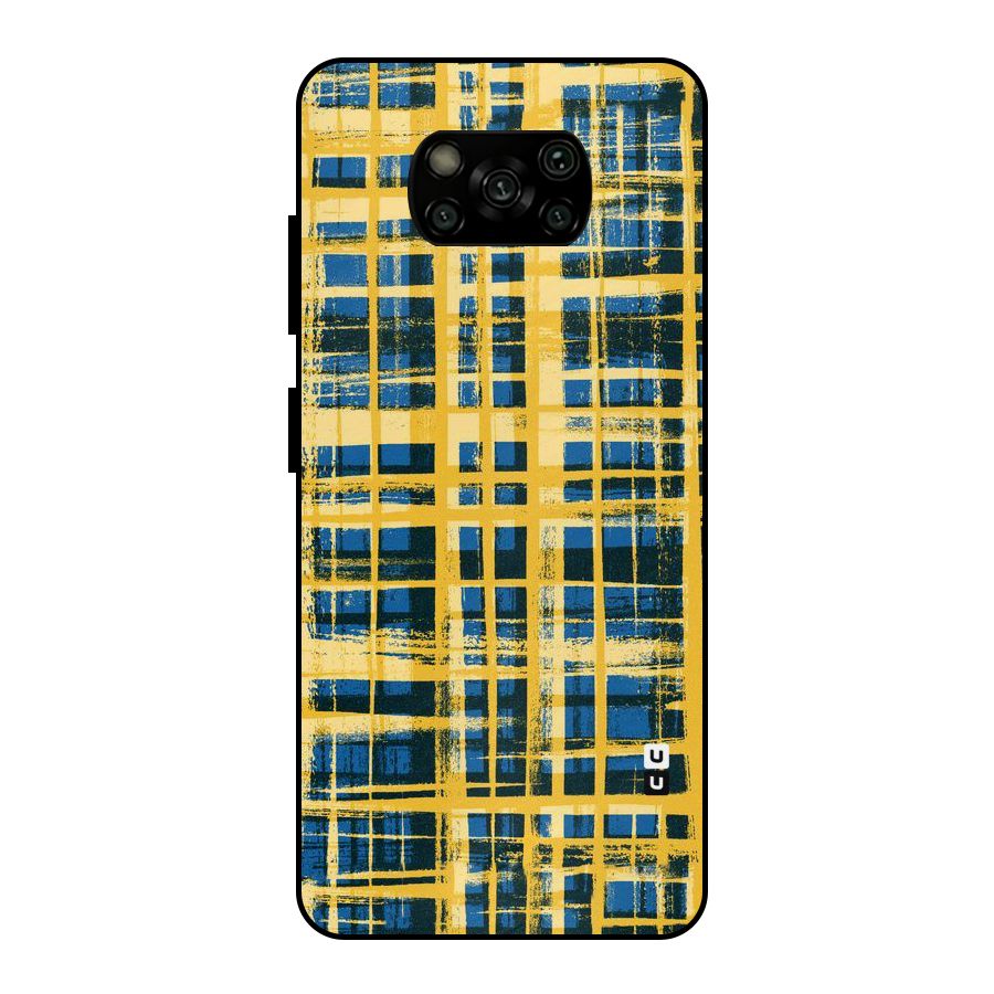 Yellow Rugged Check Design Metal Back Case for Poco X3