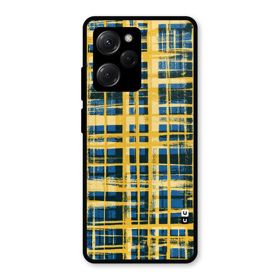Yellow Rugged Check Design Metal Back Case for Poco X5 Pro