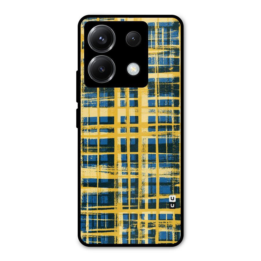 Yellow Rugged Check Design Metal Back Case for Poco X6