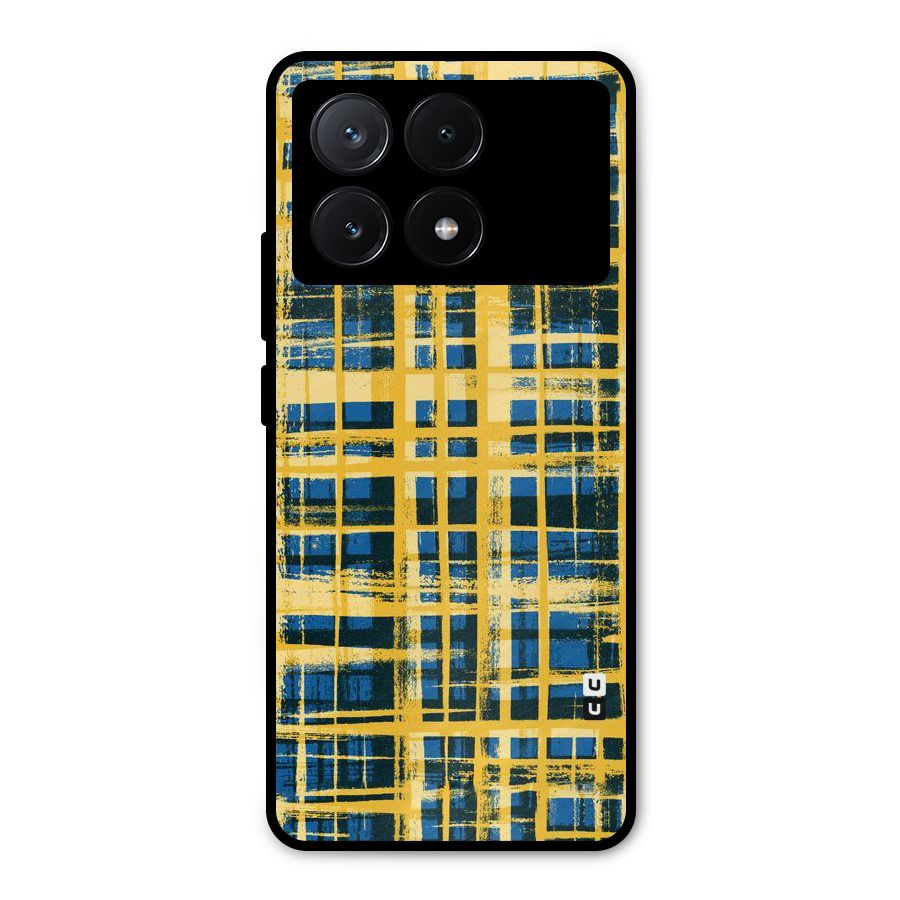 Yellow Rugged Check Design Metal Back Case for Poco X6 Pro