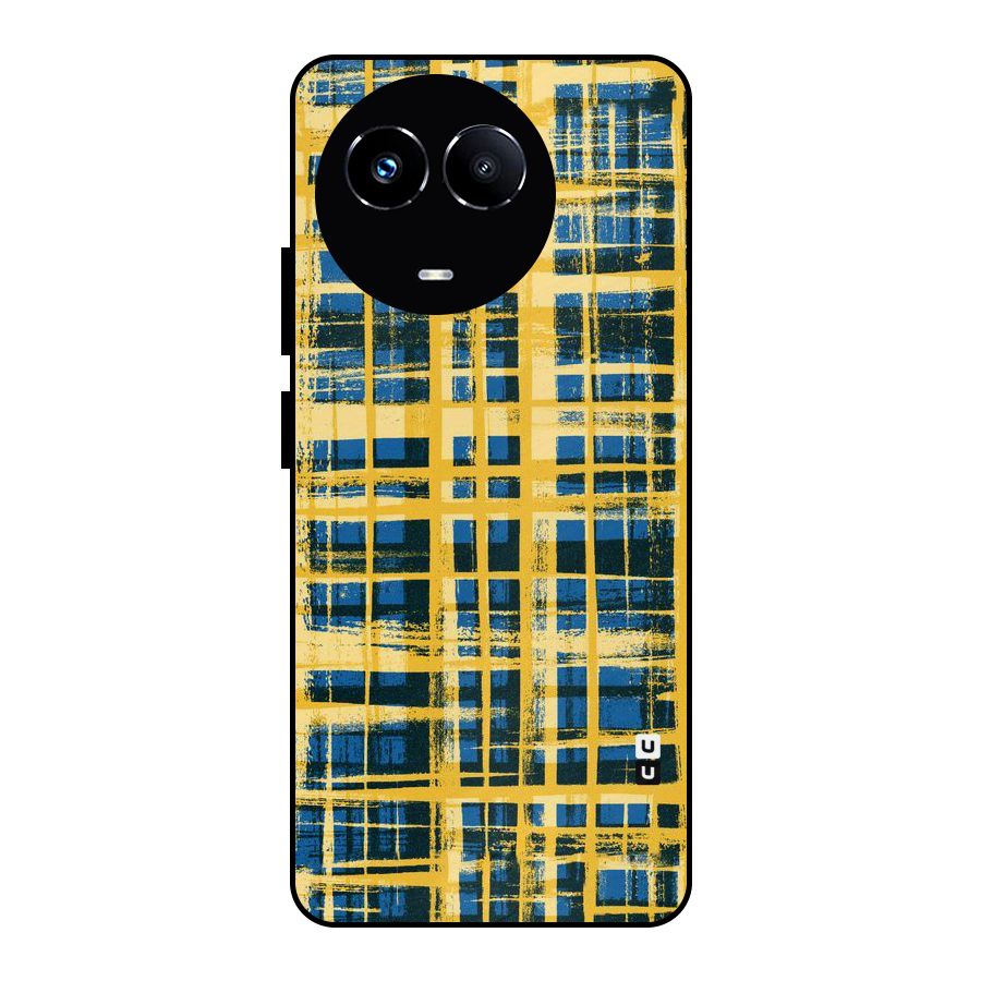 Yellow Rugged Check Design Metal Back Case for Realme 11X