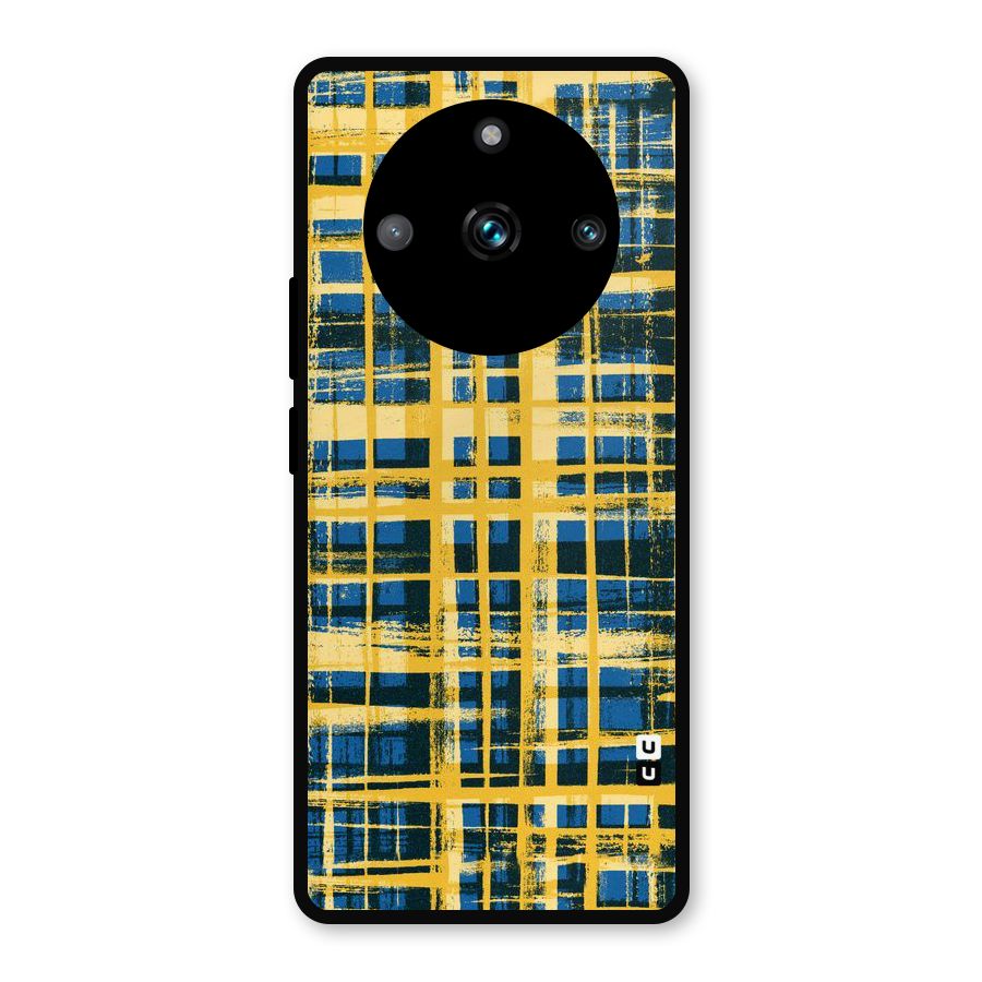 Yellow Rugged Check Design Metal Back Case for Realme 11 Pro Plus