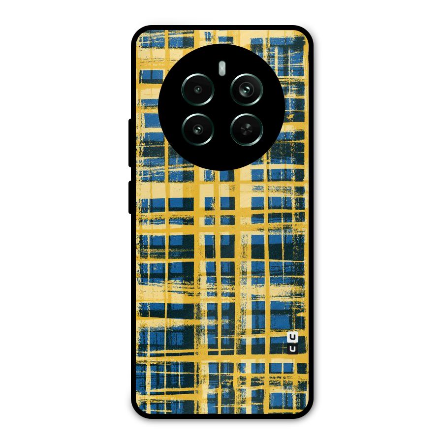 Yellow Rugged Check Design Metal Back Case for Realme 12 Pro Plus