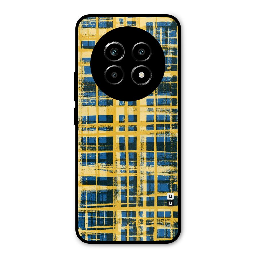 Yellow Rugged Check Design Metal Back Case for Realme 14 Pro Lite
