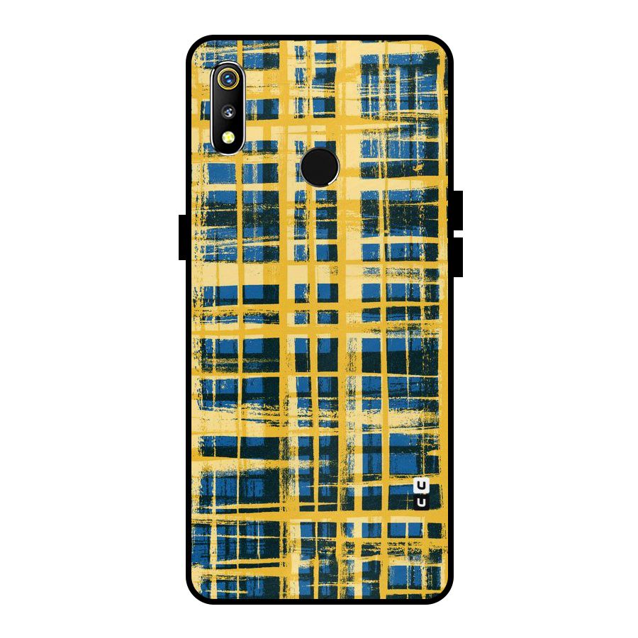 Yellow Rugged Check Design Metal Back Case for Realme 3i