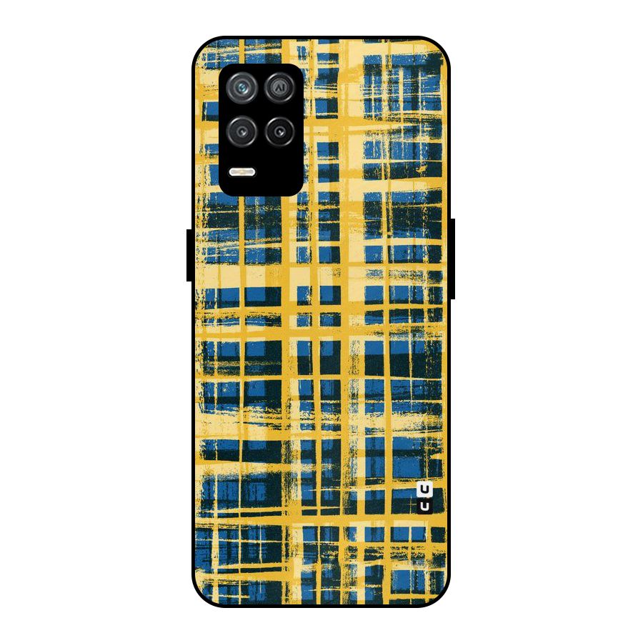 Yellow Rugged Check Design Metal Back Case for Realme 9 5G