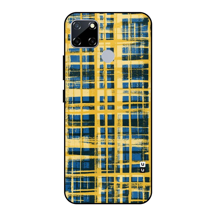 Yellow Rugged Check Design Metal Back Case for Realme Narzo 20