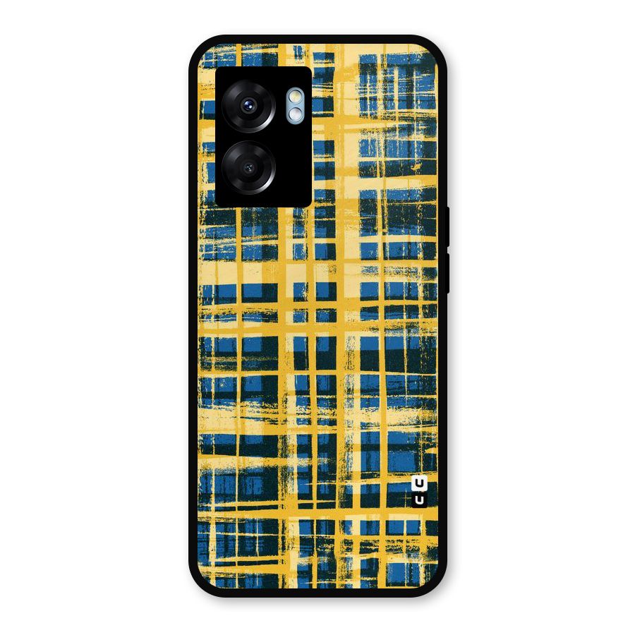 Yellow Rugged Check Design Metal Back Case for Realme Narzo 50 5G